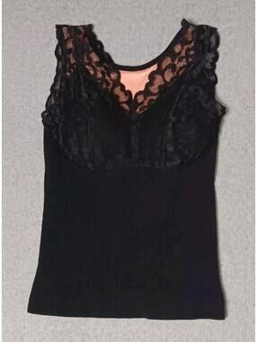 Y2K Sleeveless Lace Halter Cami Top Womens Size Small Black Soft Insulated...
